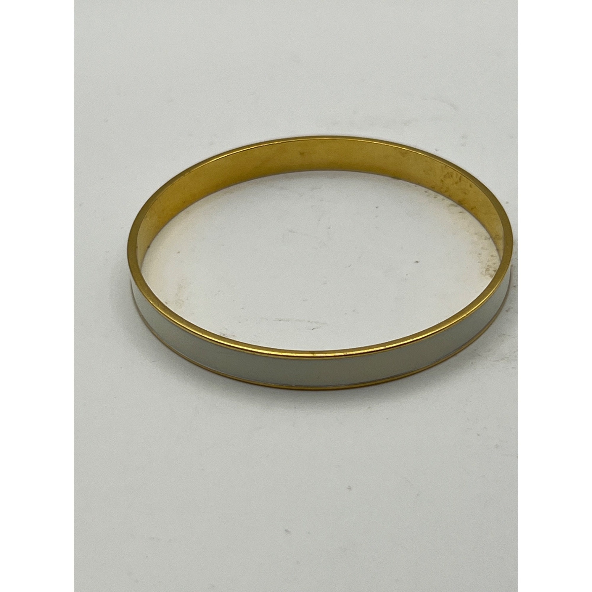 Vintage Signed Monet Gold Tone White Enamel Bangle Bracelet