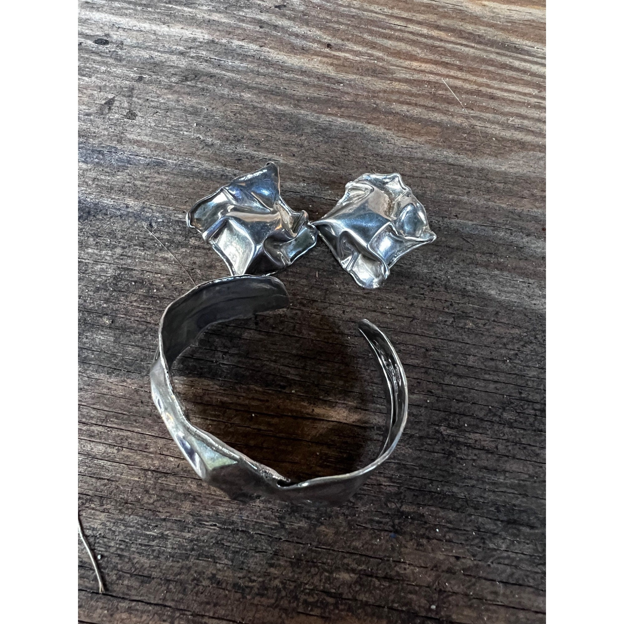 Marksz Vintage Brutalist Sterling Silver Set Cuff Bracelet