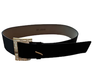 St. John black satin belt with baguette rhinestone embellishments, size medium St. John | Accessories | St John Black Satin Belt With  main image 2
