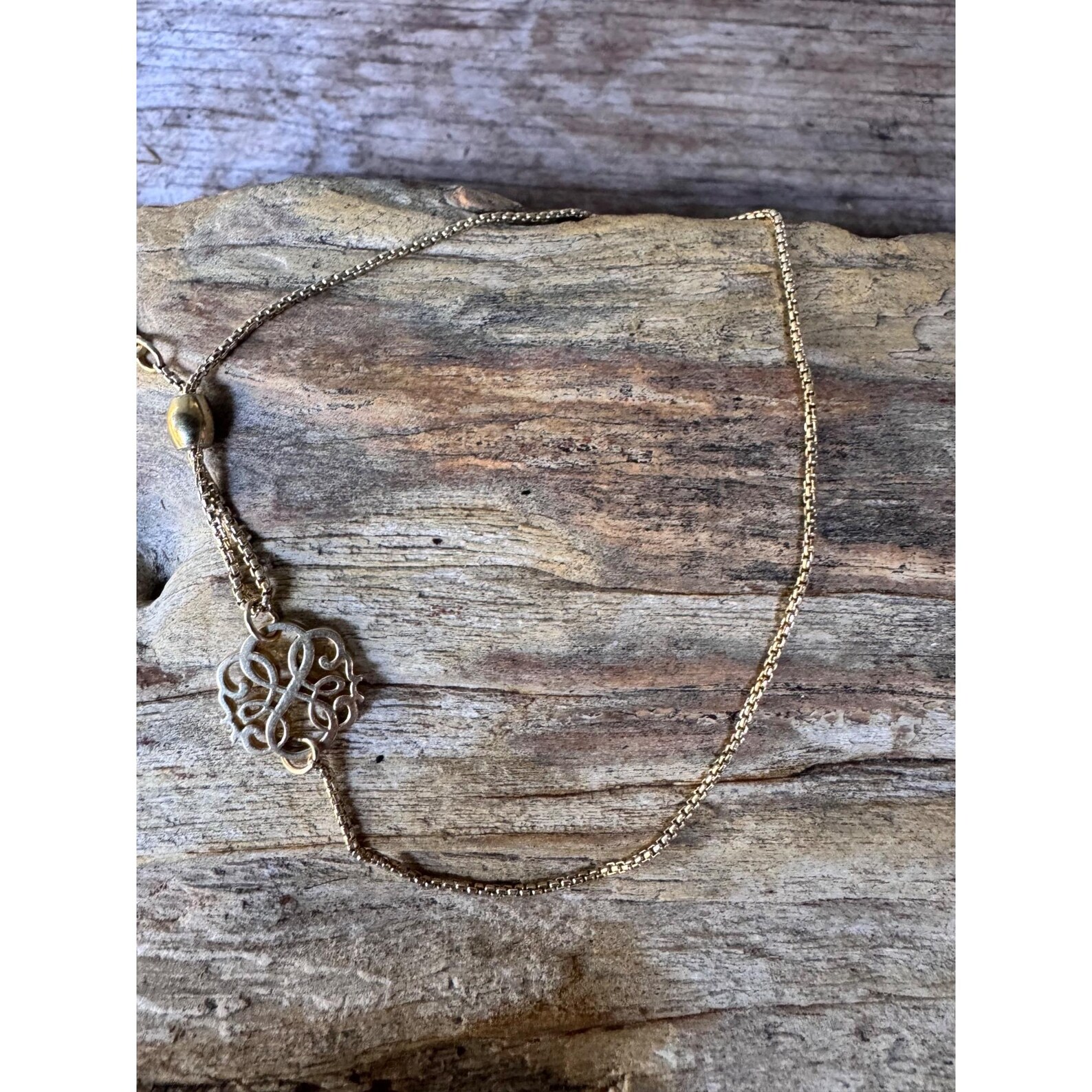 Interlocking Filigree Slider Alex and Ani Gold Tone Adjustable Slider Necklace Filigree Monogram ...
