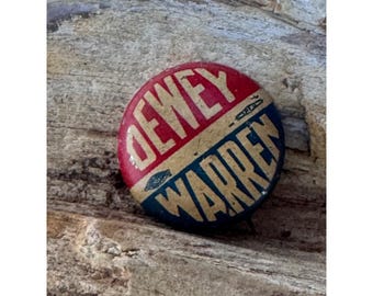 1948 Dewey Warren Campaign Pinback Button Vintage Political Celluloid Bastian Bros