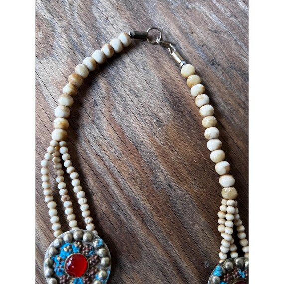 Rare Boho Statement Piece Necklace Bone Carnelian - image 4