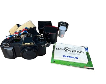 Vintage CANON T50 SLR 35mm Camera With Lenses Bag Accessories