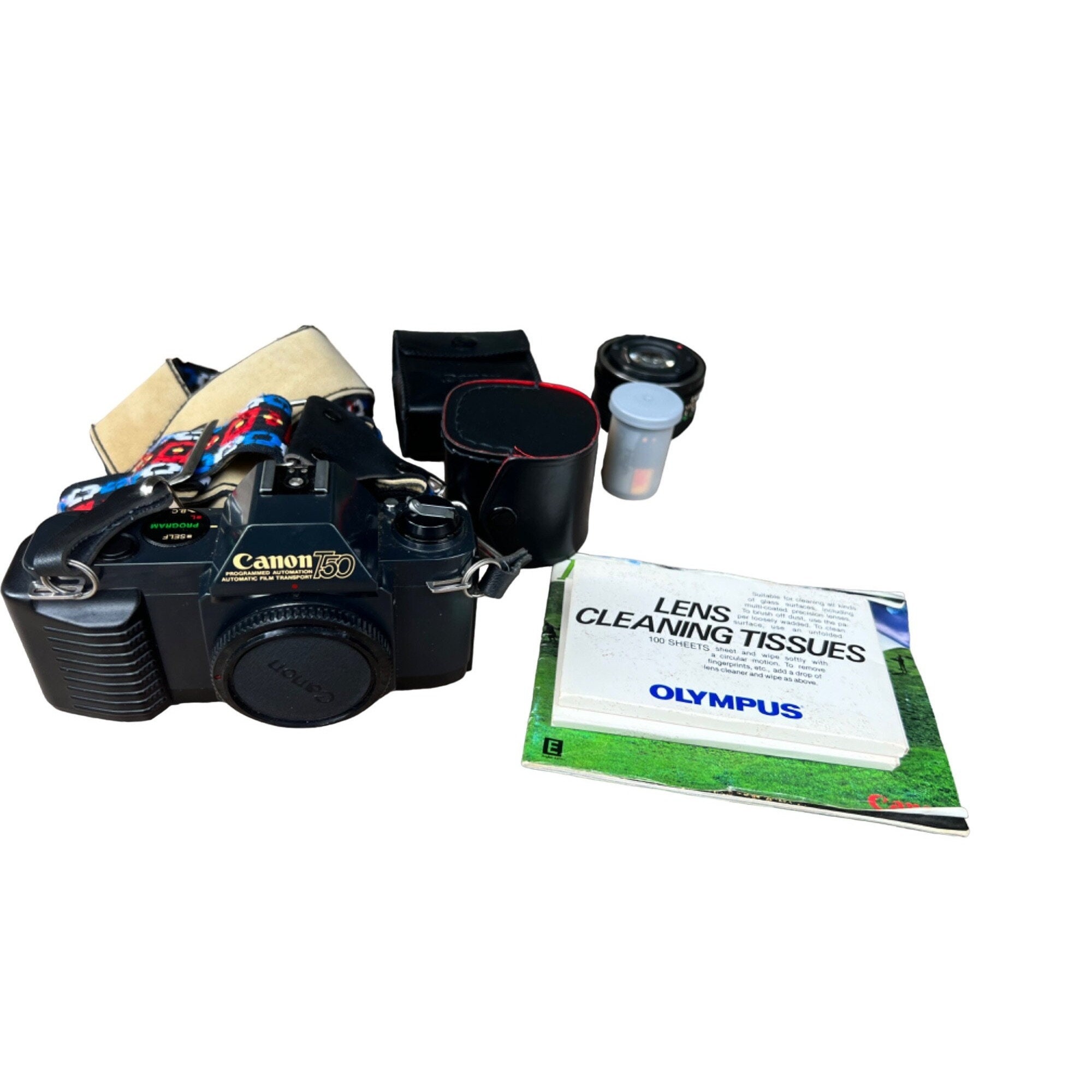 Vintage CANON T50 SLR 35mm Camera With Lenses Bag Accessories