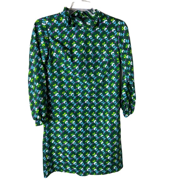 1960s Brookbridge Green Printed Mini Dress - image 1