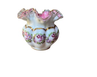 Vintage Fenton 192 Peach Crest Vase Melon Rib Charleton Ruffled