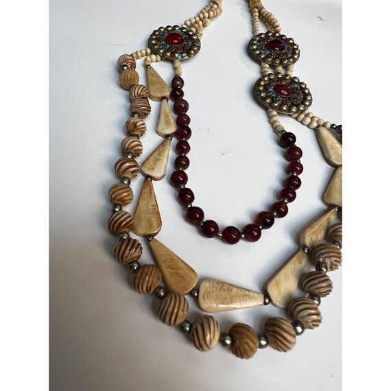 Rare Boho Statement Piece Necklace Bone Carnelian - image 8
