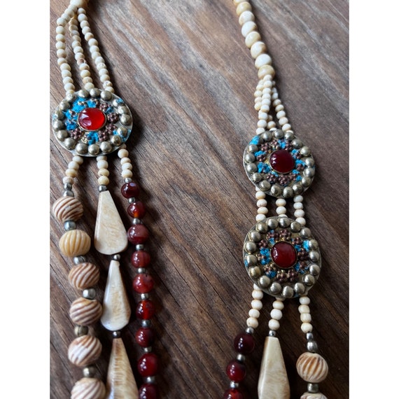 Rare Boho Statement Piece Necklace Bone Carnelian - image 3