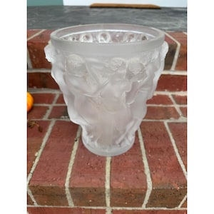 Vintage Lalique Crystal Clear Frosted Glass Bacchantes Vase 9.5&quot;