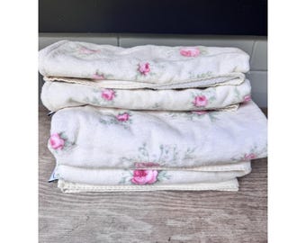 Vintage Laura Ashley Lisalee Pink Rosebud Bath Hand Towels Set 4 Revman Cotton