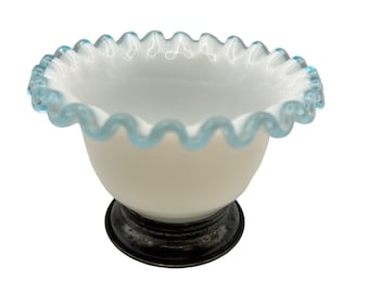 Fenton Aqua Crest Flared Bowl with silver plated bottom 1940's