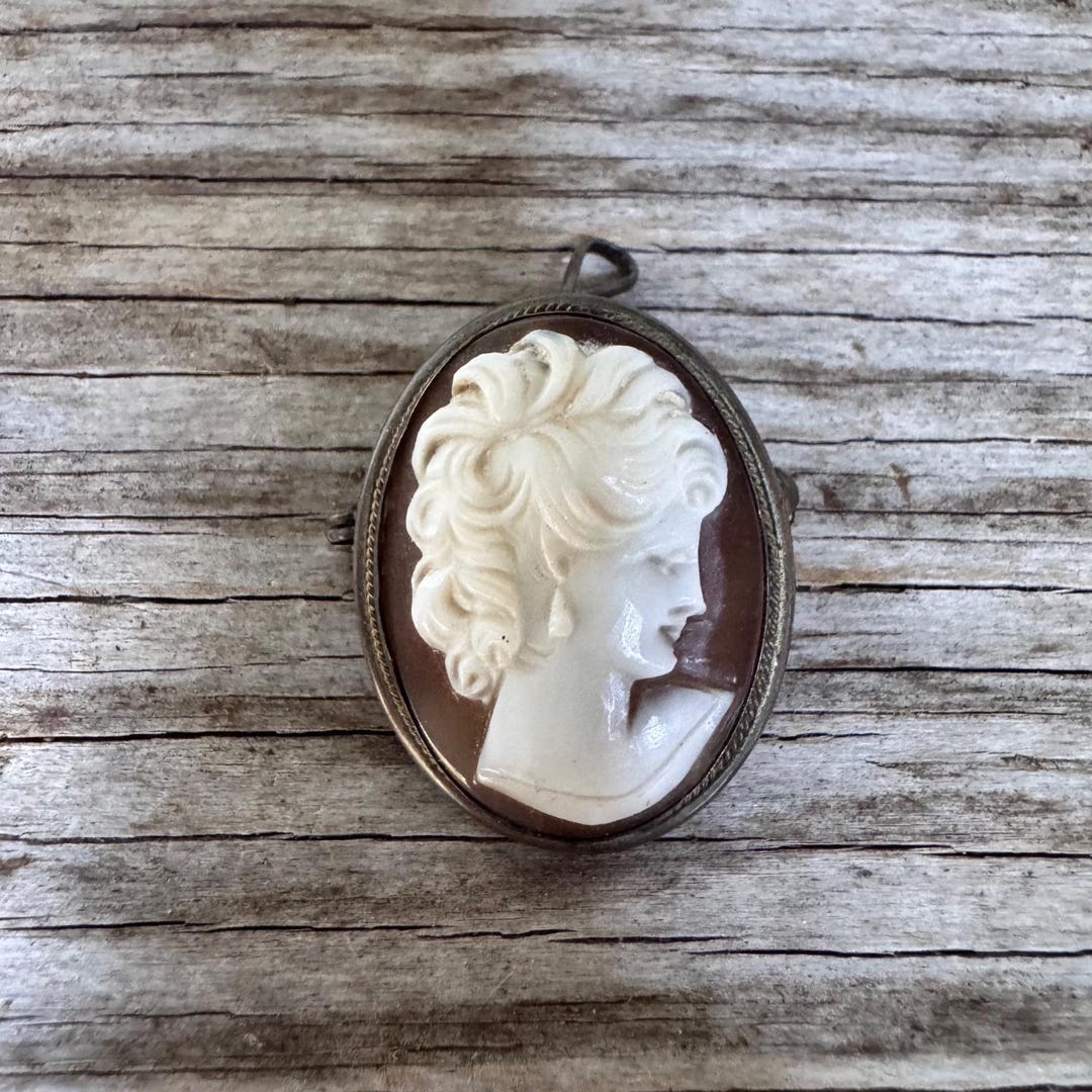 Vintage Shell Cameo Brooch Pendant 800 Silver Oval 1 Inch Carved Lady ...