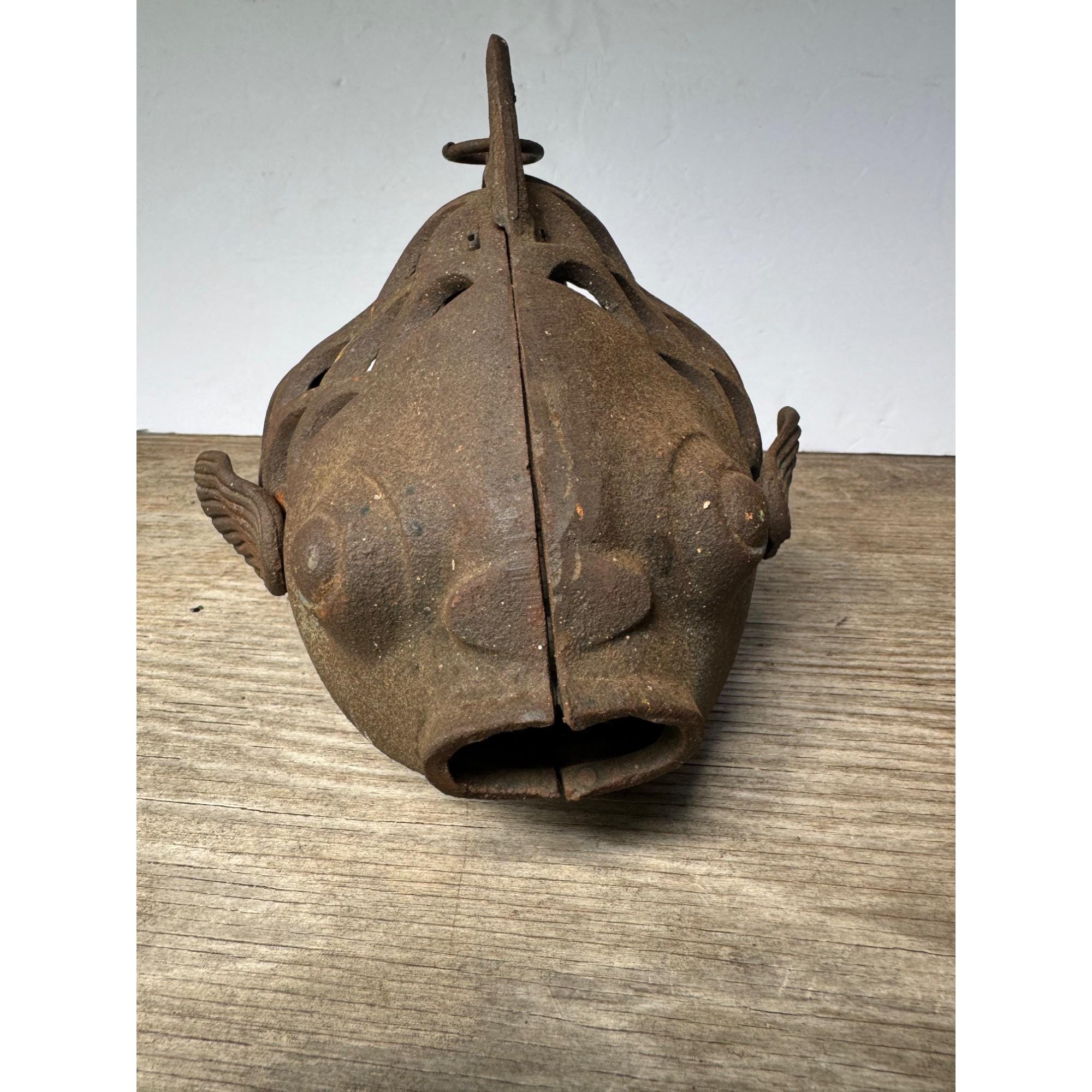 VTG Cast Iron Japanese Koi Fish Votive Candleholder Lantern