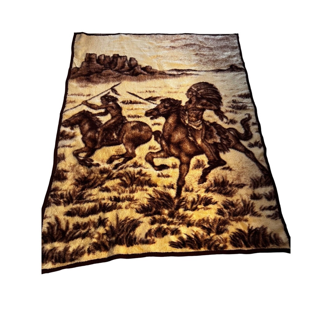 Vintage IBENA DOLAN Native American Rider With Horse Reversible Throw