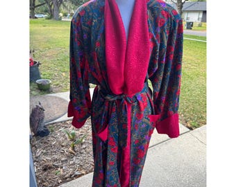 Victoria Secret Robe Women L Paisley Kimono Red Gold Label Belt Vintage