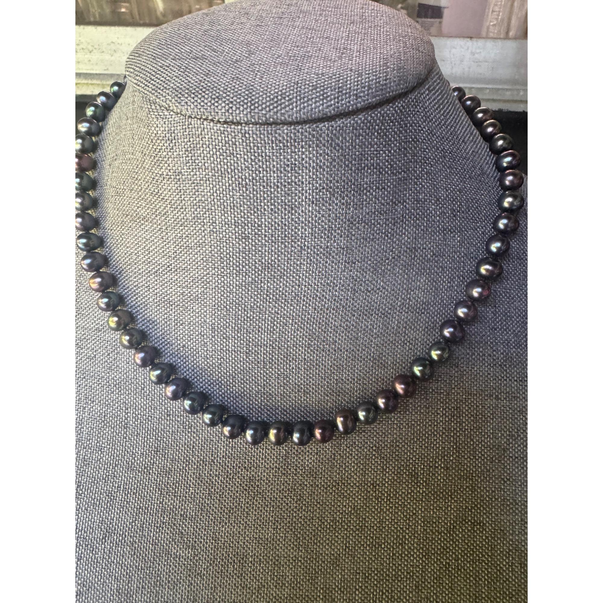 Black Freshwater Pearl Necklace With Sterling Silver Clasp