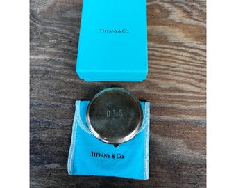 Tiffany & Co Sterling Silver Powder Compact Mirror Monogrammed  Box And Pouch