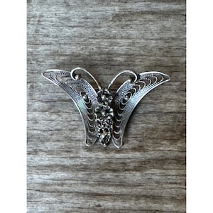 Beau Sterling Silver Filigree Butterfly Brooch Pin