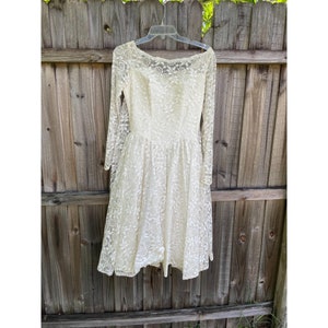Vintage 1950s lace wedding dress ivory tea length bridal gown