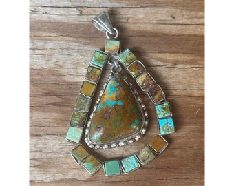 Handcrafted Sterling Silver & Turquoise Mosaic Pendant With Teardrop Design