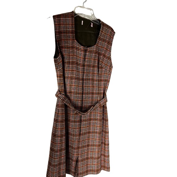 Vintage A-line 60's 70’s Brown plaid lined Dress … - image 4