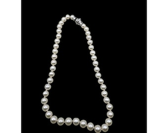 Mayors Collar de hilo de perlas Mikimoto de oro blanco de 18 quilates, joyería de lujo de 8 mm y 20 "