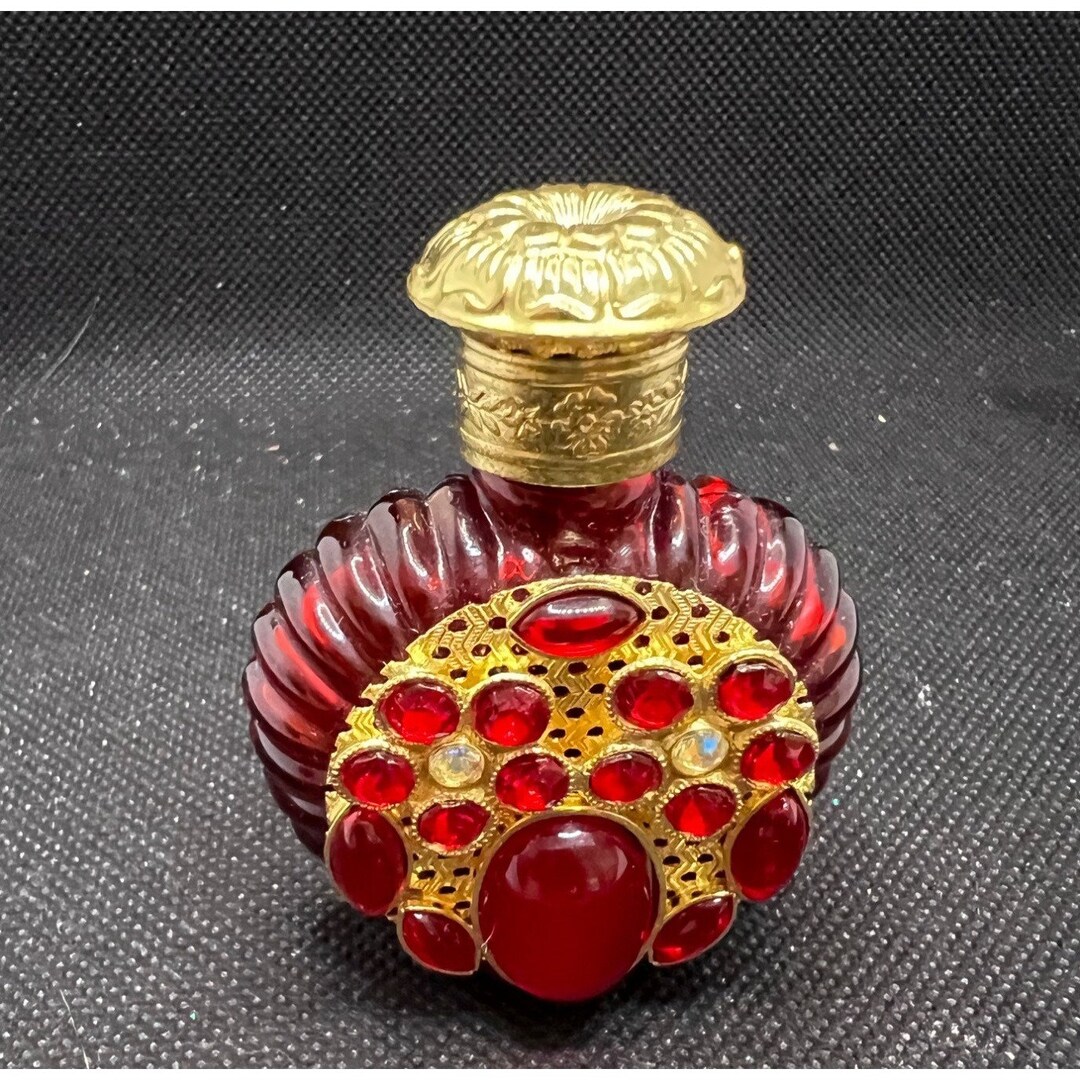 Art Deco Perfume Bottle Red Czech Glass Crystal Gold Filigree Tone Ormolu - Etsy