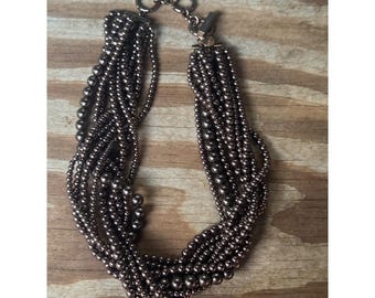 Vintage Givenchy Multi Strand Beaded Necklace Gunmetal Tone Torsade Adjustable 16 18 Inch