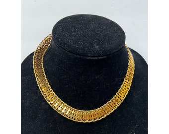 Monet statement runway necklace choker collar Gold Tone