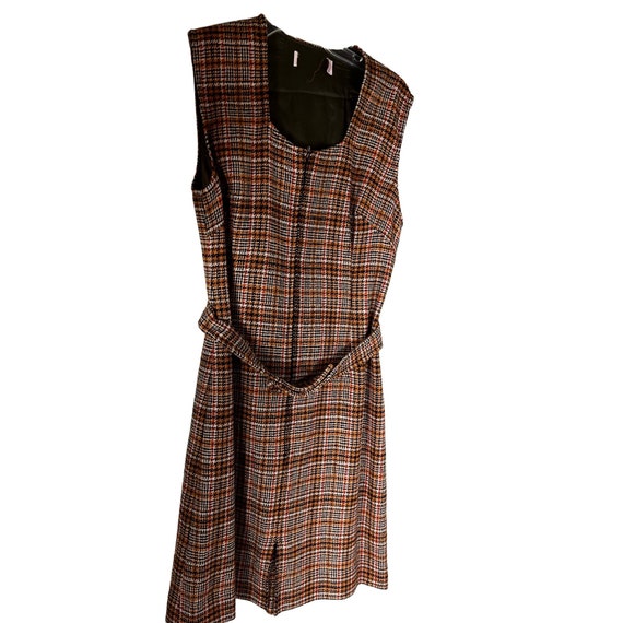 Vintage A-line 60's 70’s Brown plaid lined Dress … - image 1