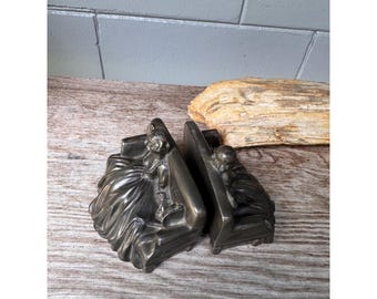Jennings Brothers Lady Fan Figural Bookends Pair Bronze Finish Art Deco Antique