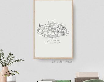 Citizens Bank Park Drawing Art, Philadelphia Phillies fan art, Philly baseball, Phillies stadium art, Phillies fan gift, Gift for Dad Philly