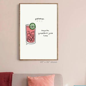 パロマのカクテルギフト、バーテンダー、ミクソロジスト、バーカートのアートワーク、パロマの絵、絵画、ポスター、プリント、お父さんへのホームバーギフト、カクテル、テキーラ