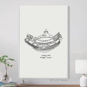 Wrigley Field Chicago Cubs, Chicago Cubs Fan Art, Cubs baseball art, Chicago stadium drawing, Chicago gift for Dad, Wrigley field sports art