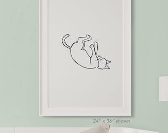 Plakat z grafiką liniową z kotem, prezent dla miłośnika kotów, minimalistyczny rysunek linii z kotem, dekoracja ścienna, prezenty dla kotów, wydruk z jedną linią kota, dekoracja ścienna z pojedynczą linią