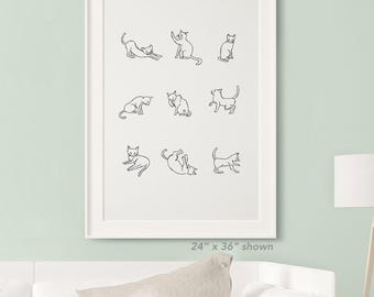 Plakat z grafiką liniową Cat Line Art, prezent dla miłośnika kotów, minimalistyczny rysunek linii kota, dekoracja ścienna, prezenty dla kotów, wydruk z jedną linią kota, dekoracja sztuki pojedynczej linii