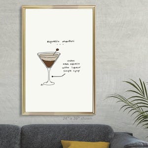 Espresso Martini koktajl rysunek malarstwo wydruk dzieło sztuki, Espresso Martini prezent dla dziewczyny, mamy, chłopaka, Martini szkic bar cart art
