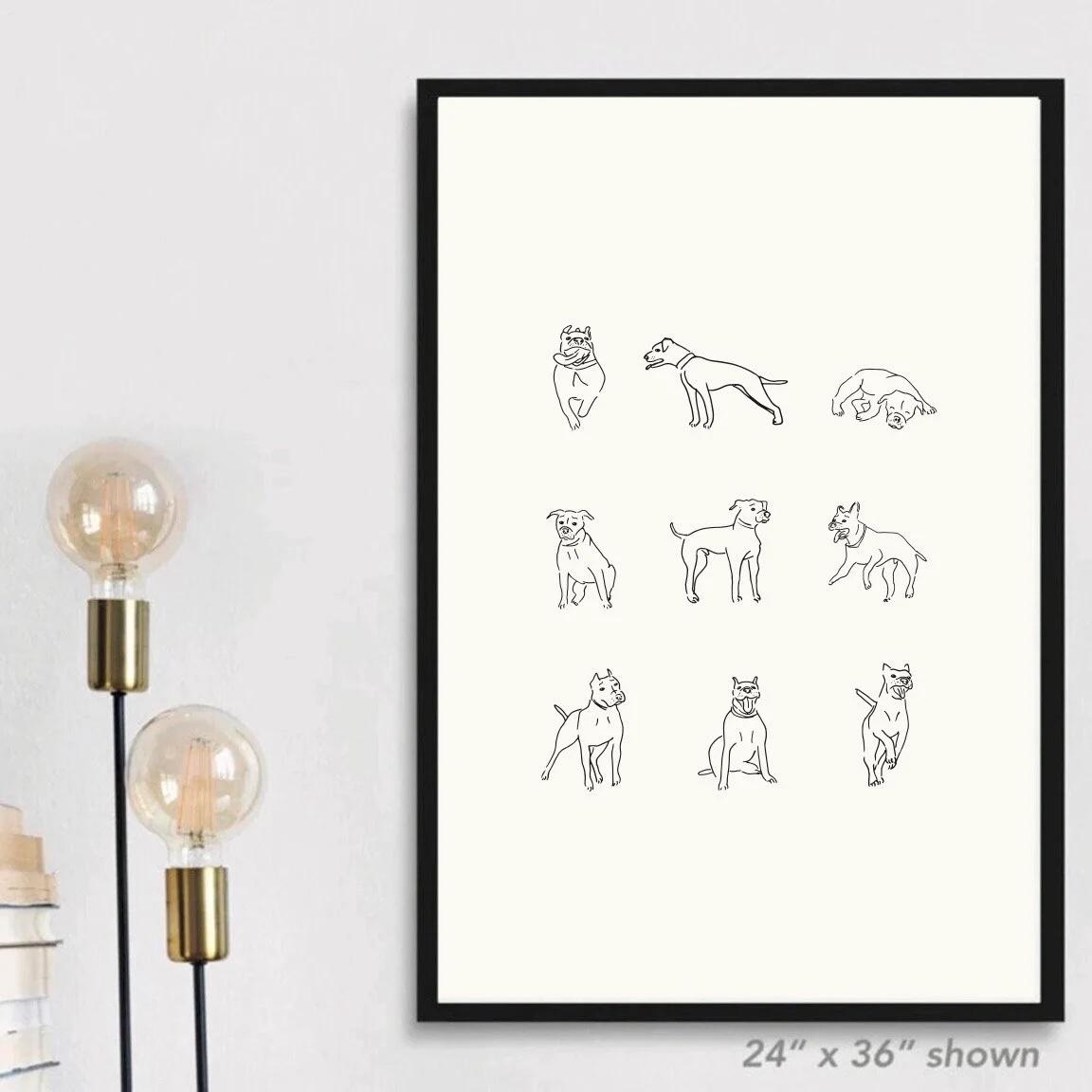 Pit bull dog owner art, Pit bull pet portrait poster print, Pit Bill drawing painting doodle, Pit bull dog owner, dog mom pitbull sketch art