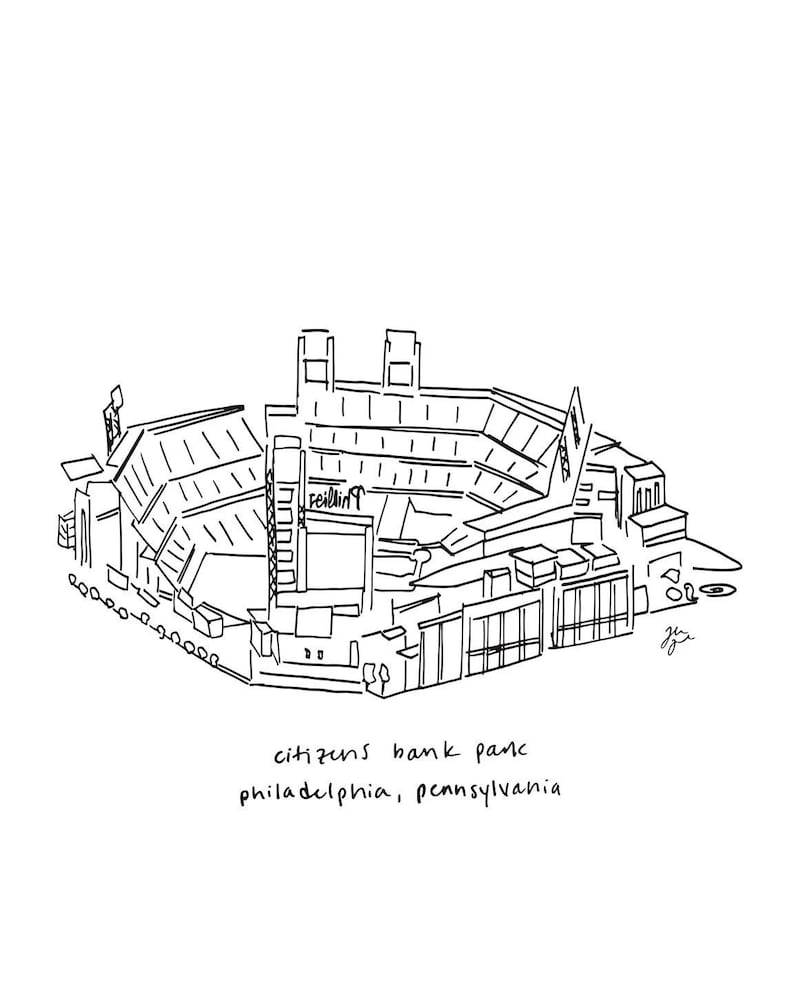 Citizens Bank Park Drawing Art, Philadelphia Phillies fan art, Philly baseball, Phillies stadium art, Phillies fan gift, Gift for Dad Philly image 4