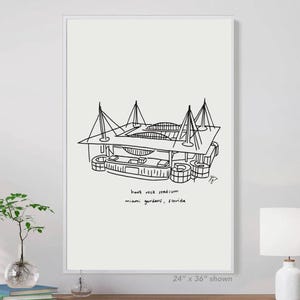 Hard Rock Stadium drawing print, Miami Dolphins fan art, Dolphins fan poster, Dolphins fan drawing, Dolphins fan gift, Miami FL poster art
