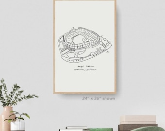 Angel Stadium of Anaheim CA, LA Angels stadium print, LA Angels art, Angels poster print, Angels fan art, Los Angeles Angels baseball poster
