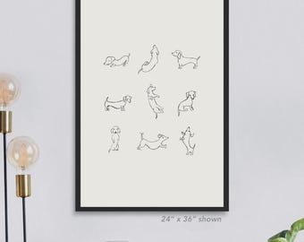 Weiner Dog Print, Dog Lover Best Gift, Dachshund Dog Wall Decor Art, Doxie Line Drawing Art, Dachshund Gift, Animal Art, Dachshund pet drawn