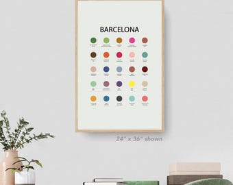 Barcelona City Color Palette Print, Barcelona SPAIN city print, Barcelona art print, City map Spain, Barcelona Wall Art, Study Abroad print