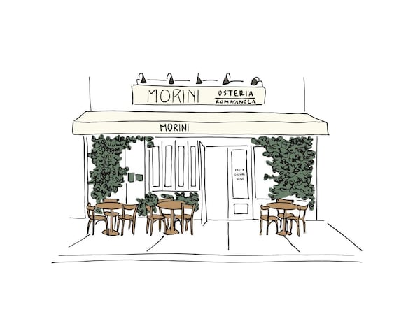 Custom Drawing of Restaurant Print Poster, Your favorite Cafe, Valentines Gift Art sketch, Anniversary gift for girlfriend, wife, mom unique