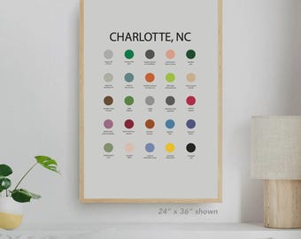 Charlotte NC Art, Charlotte Palette Print, NC Print, Charlotte Illustration, Charlotte Painting, North Carolina Print, Charlotte gift