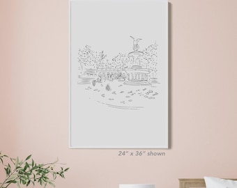 Central Park Art Print, New York City het platform posterprint, minimalistische NYC print, NY landschap lijn kunst muur decor, NYC trip Central