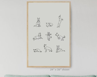 German Shepherds Dog Print, Dog Lover Best Gift, German Shepherds Wall Art, German Shepherds Line Drawing, Animal Art, German Shepherds gift