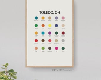 Diseño de la ciudad de Toledo, Ohio, dibujo de póster de Toledo, OH, ilustración de dibujo de Toledo, regalo de Toledo para mamá, Ohio, impresión de póster del Medio Oeste, arte de Toledo