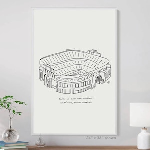 Dibujo de los Carolina Panthers del estadio Bank of America, arte de fanático del fútbol americano de Carolina del Norte, impresión de bolsa de mano del estadio de Charlotte, pintura de regalo, descarga, regalo para papá