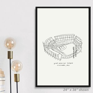 Pôster de beisebol do Great American Ballpark Cincinnati Ohio Reds, presente do Cincinnati Reds para o pai, desenho de fã do Reds, beisebol de Cincinnati, fã do Reds